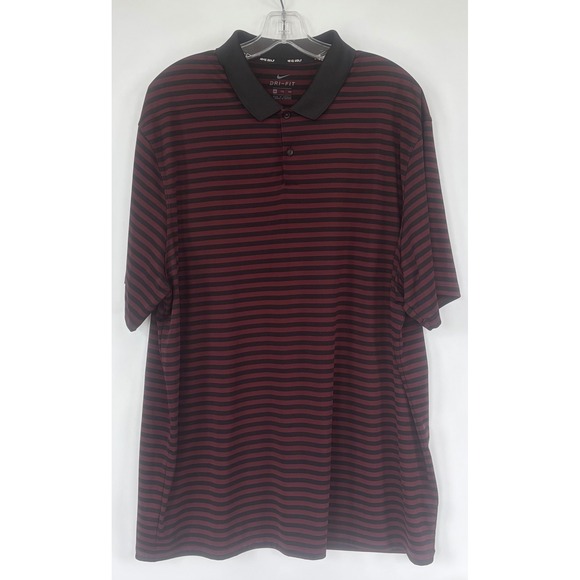 Nike Other - Nike Golf Dri-FIT Polo Shirt Mens XXL Burgundy Black Striped Logo Performance